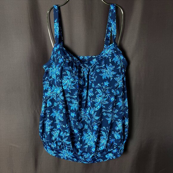 Lands' End Women's 14-18W LONG Blouson Tankini Chlorine Resistant Swimsuit Top D - Picture 2 of 12